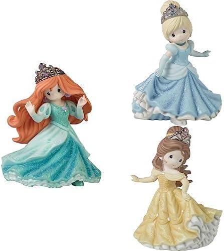 Precious Moments, 100th Anniversary Celebration Disney 100 Belle, Cinderella, and Ariel Bisque Porcelain Limited Edition Figurines